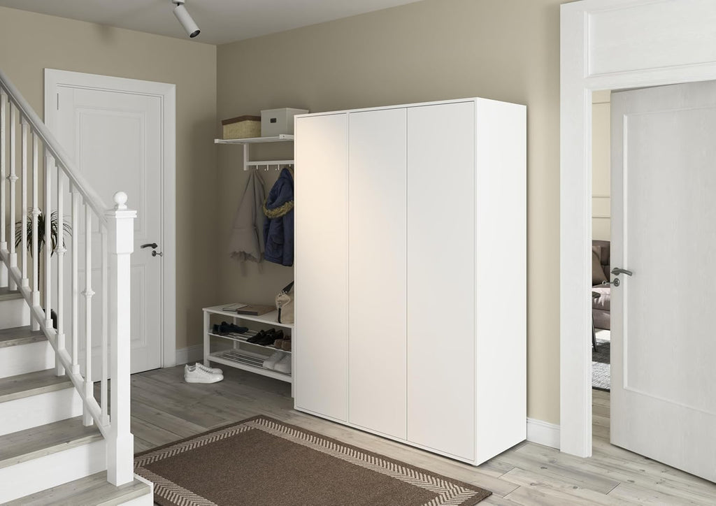 Armario Rauch Möbel Nabila para dormitorio, habitación infantil, habitación juvenil, pasillo, 3 puertas, sistema push-to-open, con accesorios Classic, color blanco, ancho 140 cm