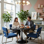 Mesa de comedor redonda de 110 cm, mesa de comedor redonda moderna negra, mesa de cocina para 4-6 personas, mesa de comedor de madera con estructura de metal, mesa redonda para cocina, comedor, salón y balcón, negro