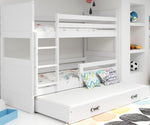 Interbeds Etagenbett für 3 Kinder Stockbett Hochbett 200x90 cm Holzbett Kiefernholz Kinderbett zusätzlicher Schlafplatz in der Schublade Jugenbett mit Lattenrost und Rausfallschutz
