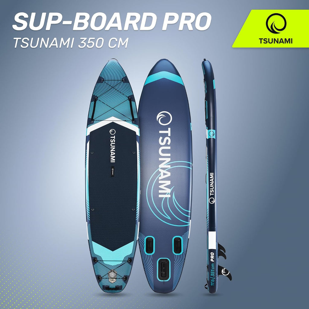 Tabla de Stand Up Paddle TSUNAMI PRO, tabla SUP con accesorios completos, bomba y correa de seguridad, capacidad de carga de hasta 160 kg, longitud 350 cm, material doble y refuerzos internos adicionales