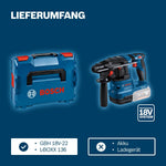 Martillo perforador a batería Bosch Professional 18V System GBH 18V-22 (con SDS plus, Kickback Control y Vibration Control, incl. L-BOXX, sin batería ni cargador) alimentado por batería