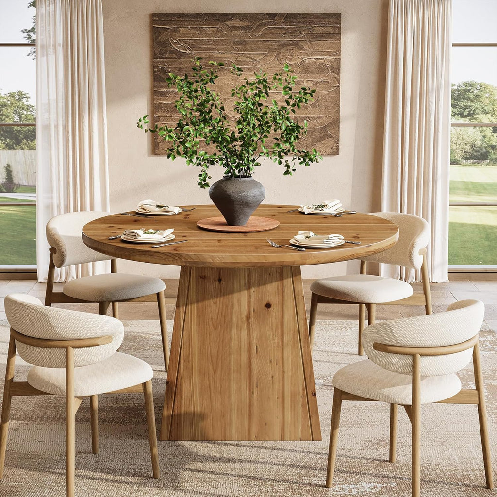 Mesa de comedor de madera maciza para 4 personas, pequeña mesa de cocina redonda con tablero reforzado y base estable para comedor, sala de estar, cocina, 100 x 75 cm, estilo rústico (solo mesa)