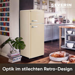 SEVERIN Retro - Frigorífico combi, compacto y eficiente, 4 estantes ajustables en altura y una gran cajonera para verduras, 206 L de capacidad útil, color crema, RKG 8933
