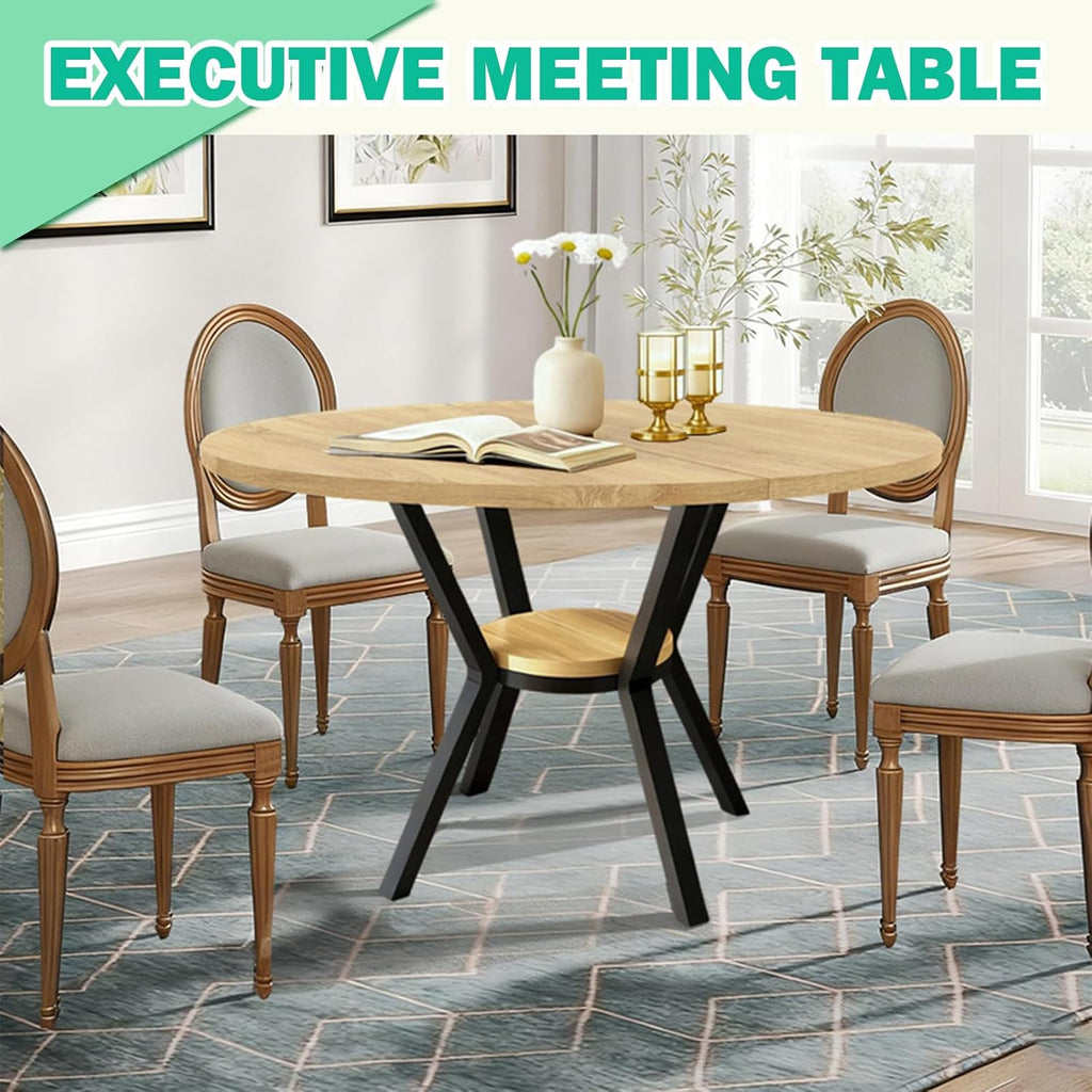 Mesa de comedor redonda TWSOUL para 2–4 personas, mesa de cocina pequeña de madera, mesa de comedor con estante, mesa para cocina, salón u oficina, diseño industrial, 80 x 75 cm