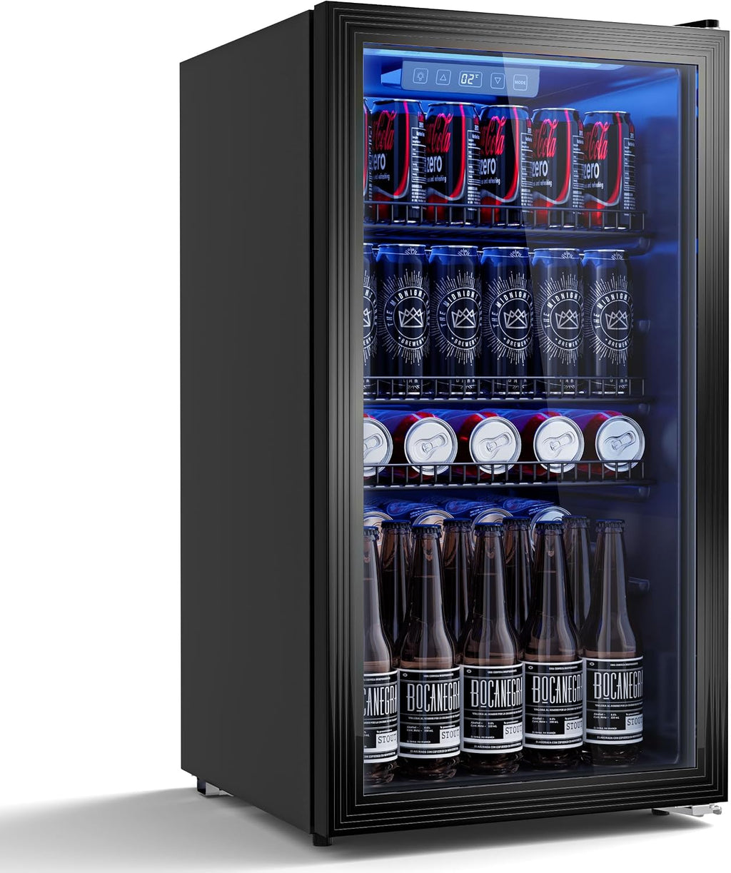 Refrigerador de bebidas Airfish de 90 l con frente de cristal, mininevera con estantes ajustables: para 128 latas, cerveza, vino y bebidas; ideal para el hogar, bar y oficina