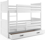 Interbeds Litera 200x90 cm Cama alta con cajón Cama litera Cama de madera de pino Cama infantil Cama juvenil con somier y protección anticaídas (blanco, 200x90)
