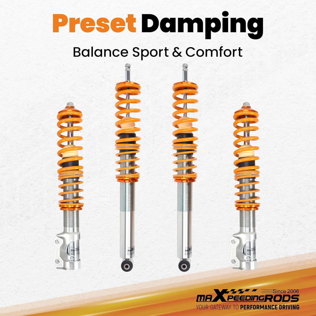 maXpeedingrods 4 Lotes de Coilovers Amortiguadores Roscados para VW Corrado Golf MK2 MK3 Jetta II? Kit de Resortes de Suspensión Amortiguadores de Altura Ajustable - Dorado
