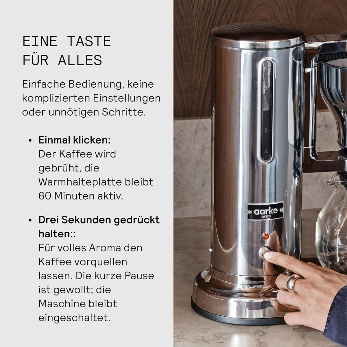 aarke Filterkaffeemaschine – Elektrische Kaffeemaschine, Glaskaraffe, Warmhaltefunktion, 10-Tassen-Kapazität, 250 ml -1.25L, Modernes Design, Kaffeezubereiter für Filterkaffee, ECBC-zertifiziert.