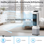 Enfriador de aire de torre premium BE COOL con depósito de agua de 10L y Wi-Fi – 38W, 24 velocidades, 3 modos de viento, alcance de flujo de aire de 12,5m, pantalla LED, control remoto, temporizador, función de secado de aire