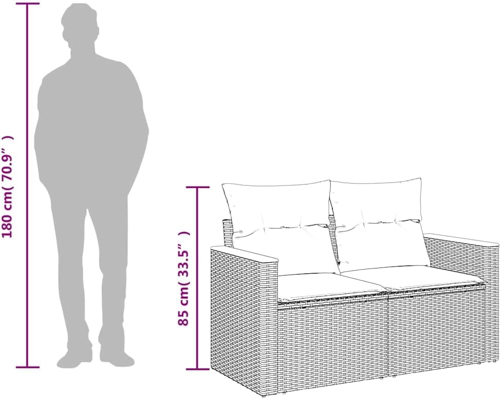 Sofá de jardín vidaXL de 2 plazas con cojines, sofá para jardín y terraza, sofá de terraza con funda extraíble y lavable, muebles de jardín y terraza, ratán sintético beige
