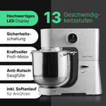 ProfiCook Robot de cocina con bol XXL de 12 L | Amasadora con 2500 W | Engranajes de metal y pantalla LED | Procesador de alimentos para hasta 8,5 kg de masa | 13 velocidades | PC KM 1254 titanio