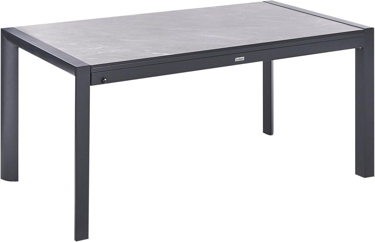 Mesa de jardín Beliani HPL efecto piedra gris rectangular 160/220x90 cm extensible con estructura de metal negra Binasco
