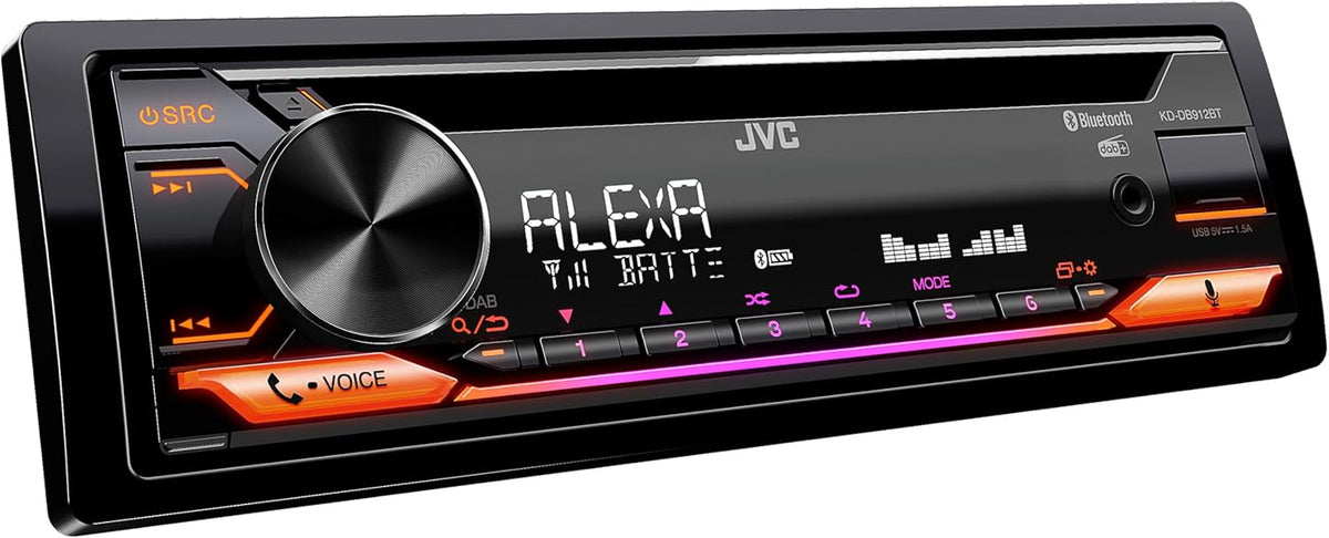 Autorradio CD JVC KD-DB622BT con DAB+, manos libres Bluetooth (procesador de sonido, USB, entrada auxiliar, control de Spotify, 4 x 50 vatios, iluminación de botones en rojo, sin antena)
