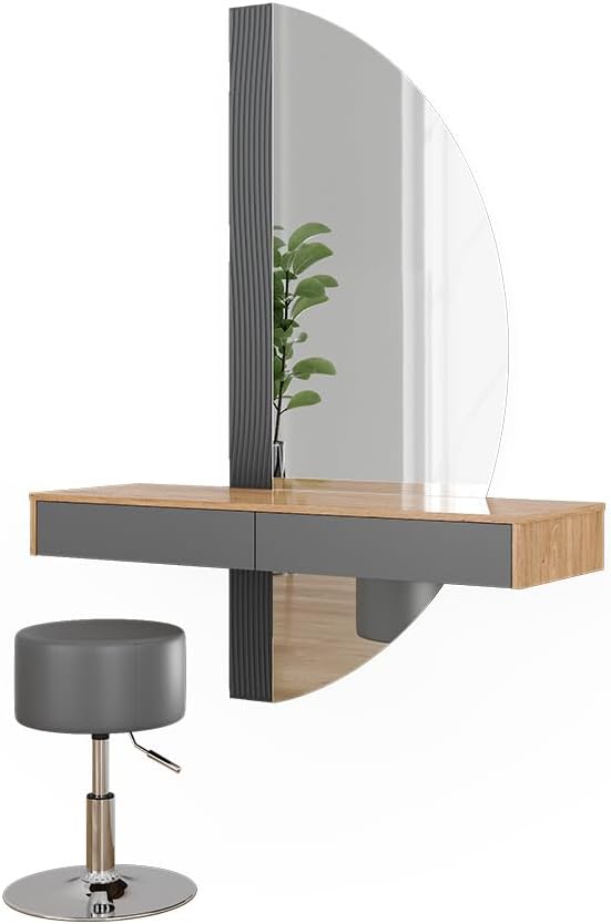 Tocador Vicco Melisa, gris, 120 cm con iluminación y taburete, altura flexible, perfectamente ajustable a las necesidades individuales