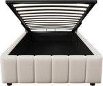 Cama tapizada 90x200, cama individual con espacio de almacenamiento y somier, sin cabecero, marco de cama con arcón hidráulico, cama con almacenaje hidráulico, estructura de cama, cama juvenil, lino, sin colchón, beige