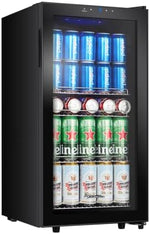 Refrigerador de bebidas Kalamera, nevera para cerveza con panel de control táctil, zona de refrigeración de 3-18 °C, refrigerador de botellas de 86 litros, iluminación interior LED azul, 41 dB, KRC-86GE