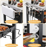 LIFERUN Edelstahl Grillwagen 3 Etagen, Grilltisch Outdoor mit Edelstahl Tischplatte, Grill Beistelltisch Servierwagen, Garten Trolley Küchenwagen mit Rollen Haken, BBQ Beistellwagen Außenbereich