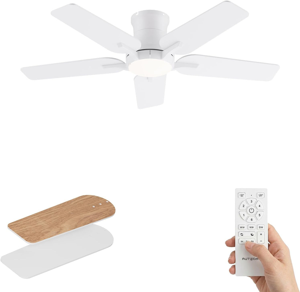 Deckenventilator Mit Beleuchtung, 122 Cm Deckenventilator Mit Fernbedienung, Leise DC-Reversible Motor, 3CCT Speicher, Dimmbar, 6 Geschwindigkeitsstufen, Timer, Für Schlafzimmer, Weiß