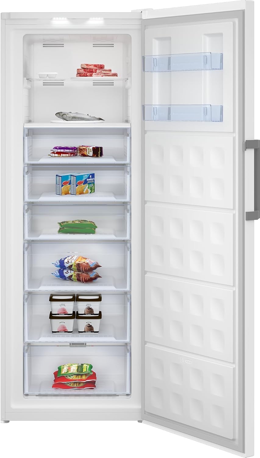 Beko RFNE448E55W Gefrierschrank, 404 l Nettovolumen, No Frost, Schnellgefrierfunktion, Multifunktionsdisplay, 6 Gefrierschubladen + 2 Fächer, 36 dB (A), in unbeheizten Räumen nutzbar, Weiß
