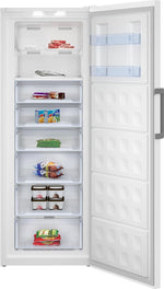 Beko RFNE448E55W Gefrierschrank, 404 l Nettovolumen, No Frost, Schnellgefrierfunktion, Multifunktionsdisplay, 6 Gefrierschubladen + 2 Fächer, 36 dB (A), in unbeheizten Räumen nutzbar, Weiß