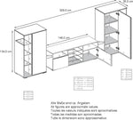 Mueble de salón Vladon Davos, compuesto por 2 vitrinas y 1 mueble para TV, antracita mate/blanco brillo, incl. iluminación LED (329 x 134 x 35 cm)