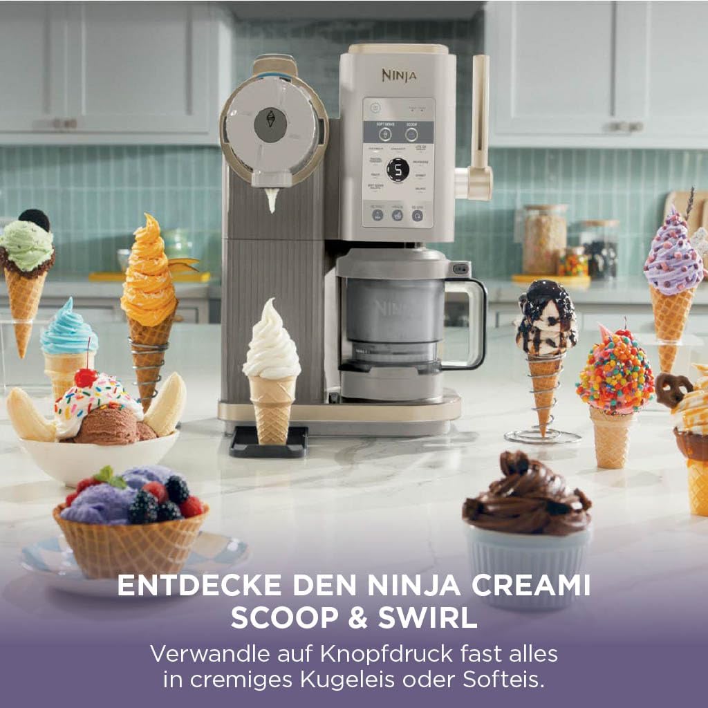 Heladera Ninja CREAMi Scoop & Swirl con 2 recipientes, 13 funciones, para helado, helado soft, gelato, sorbete, batidos y más, con función de mezcla, Stone Gold NC701EUSTGD