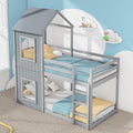Cama infantil 90x200 cm, litera para 2 niños, cama alta con protección anticaídas, litera en forma de casa del árbol para niños y niñas, cama individual de madera maciza, cama de juegos, sin colchón, gris