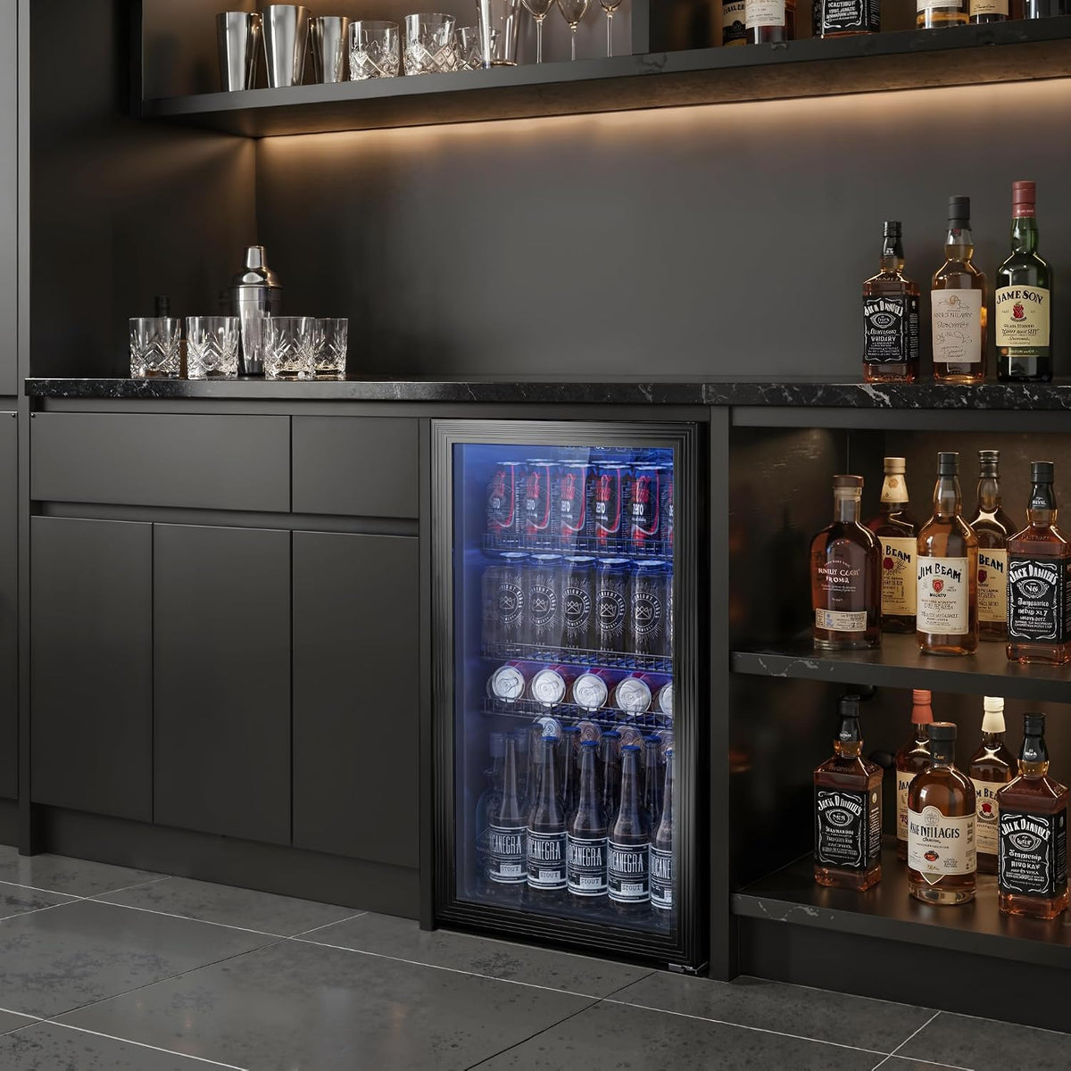 Refrigerador de bebidas Airfish de 90 l con frente de cristal, mininevera con estantes ajustables: para 128 latas, cerveza, vino y bebidas; ideal para el hogar, bar y oficina