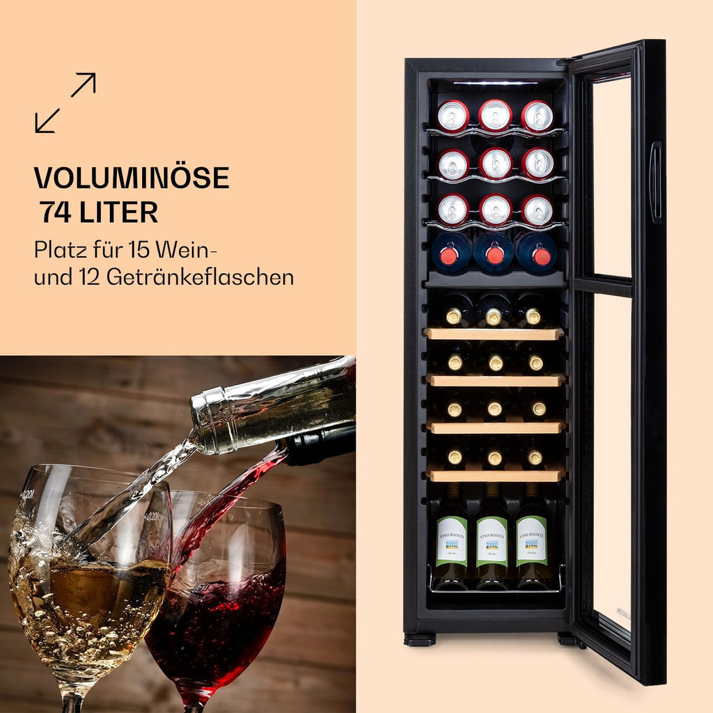 Klarstein freistehender Weinkühlschrank für 27 Fl. - Getränkekühlschrank mit 2 Kühlzonen & energieeffizientem Kompressor - ideal für Weinliebhaber, hält deine Weine kühl & frisch