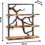Estantería de pared Kobolo - Rama de árbol - 3 estantes - 59x20x66 cm - de hierro y madera