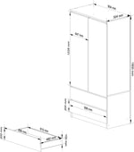 Armario de dos puertas AKORD S 90 cm, 2 cajones con estantes y una barra para colgar ropa, para dormitorio, armarios de estilo minimalista, tablero laminado de 16 mm, color blanco/sonoma