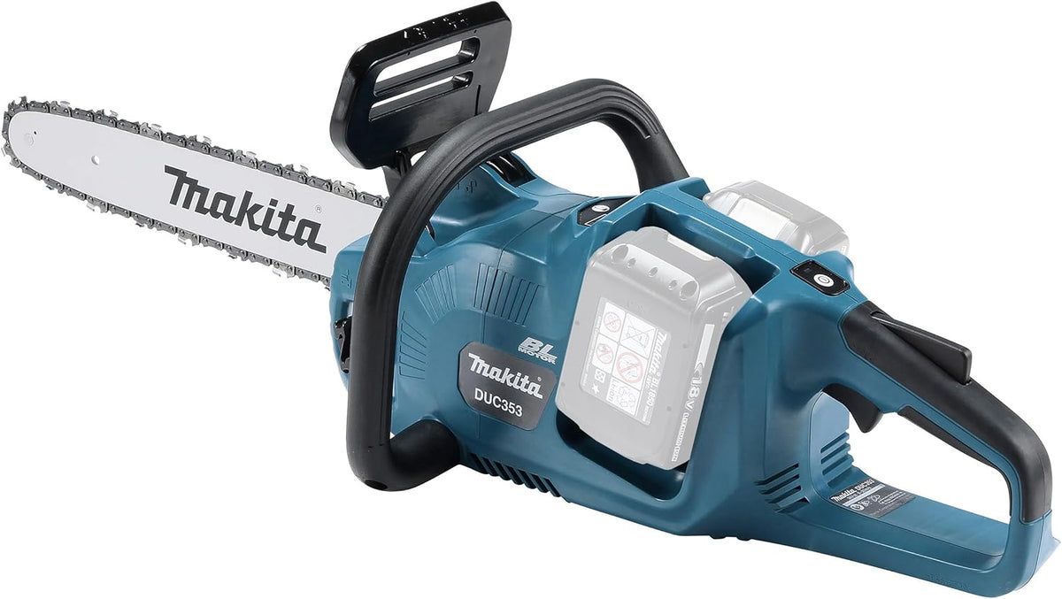 Motosierra a batería Makita DUC353, longitud de espada de 350 mm, funcionamiento a batería