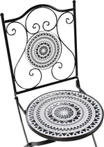 Set de balcón Beliani de 3 piezas de hierro, mesa de mosaico blanco/negro con 2 sillas plegables Comiso