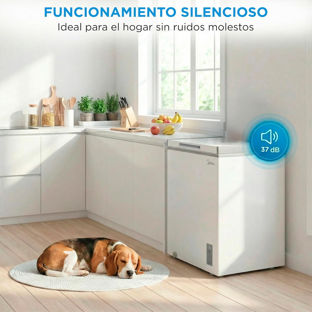 Congelador horizontal MIDEA, 143 l, convertible en frigorífico con motor inverter, control electrónico de temperatura, cestas con asa, silencioso, 37 dB, ahorro de energía