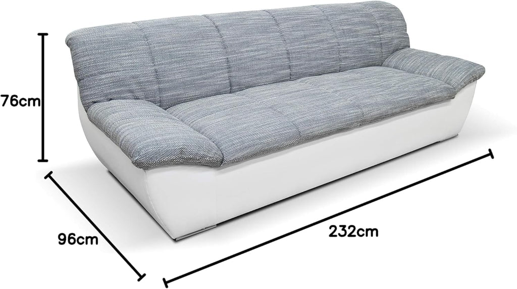 Colección DOMO. Sofá Splash, 3 plazas, sofá, conjunto de tapicería, 232 x 96 x 76 cm (ancho x fondo x alto), blanco-gris