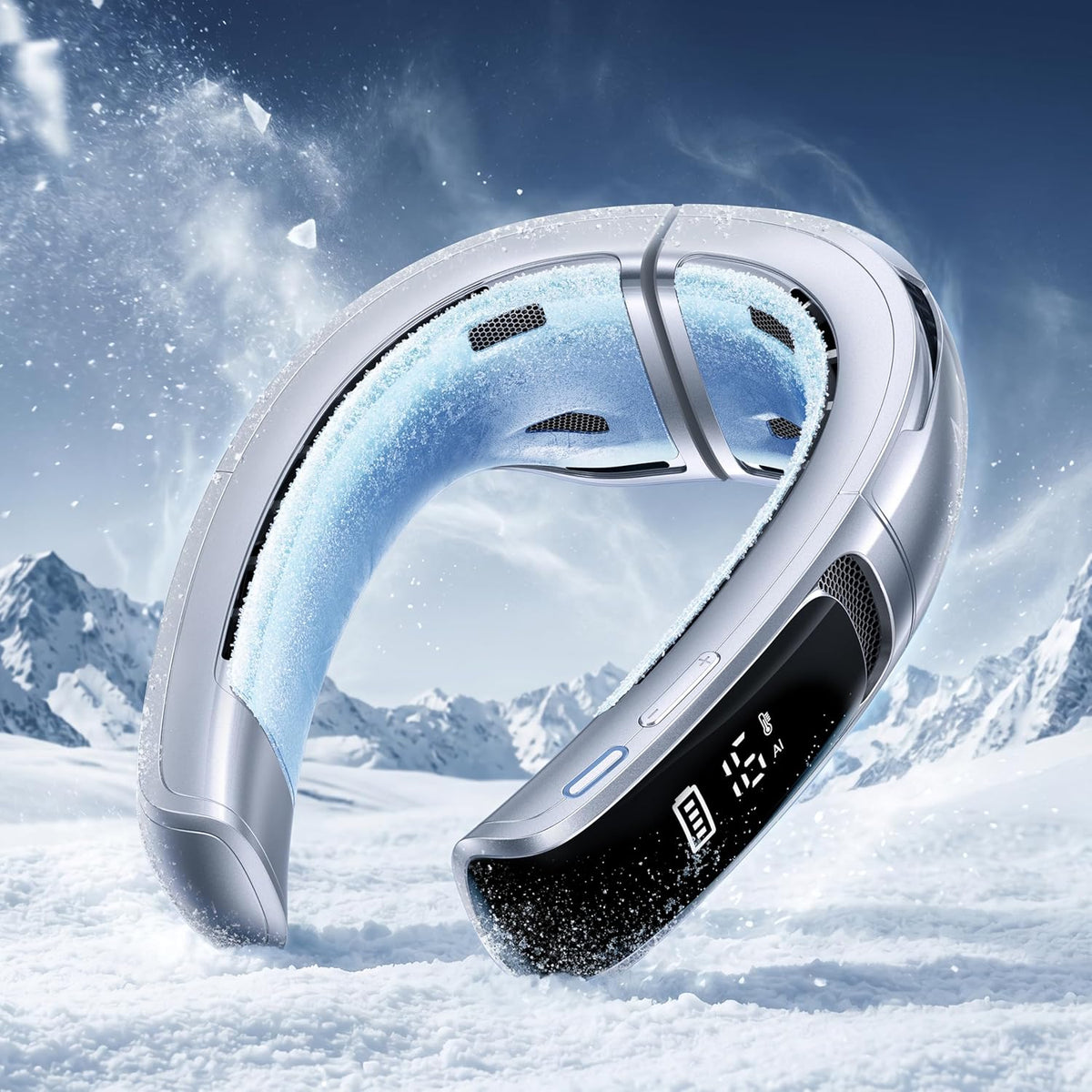 RANVOO AICE LITE MAX 2026 KI Nacken Klimaanlage [#1 Kühlster & Langlebigster] Arktischer Wind, Immenser Nackenlüfter 6000mAh Akku, Tragbarer Ventilator bläst kalte Luft, Sommer Geschenk Frostsilber