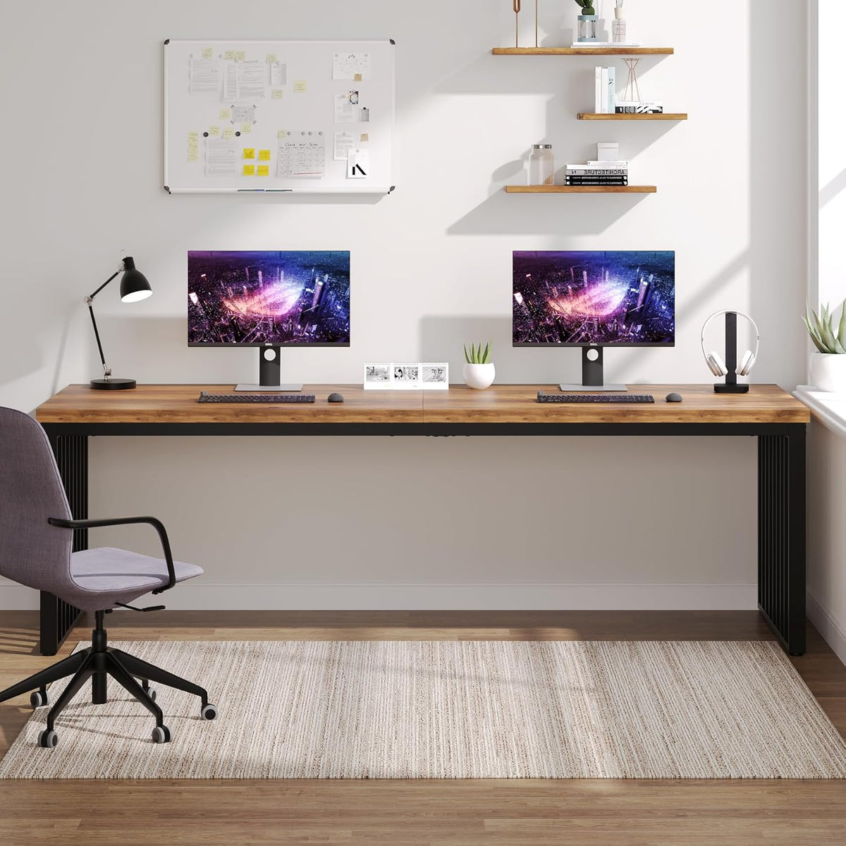 Escritorio Tribesigns de 180 cm, mesa de computadora grande, escritorio para PC, mesa de oficina con estructura de metal resistente, estación de trabajo para oficina en casa, mesas de despacho, mesa de conferencias (sin silla) (marrón)