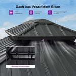 PURPLE LEAF Gazebo de jardín 3,65 x 4,25 m, pabellón de aluminio impermeable, estable y resistente al invierno, cenador con techo rígido de acero, 14,6 m², 24 luces LED, gris