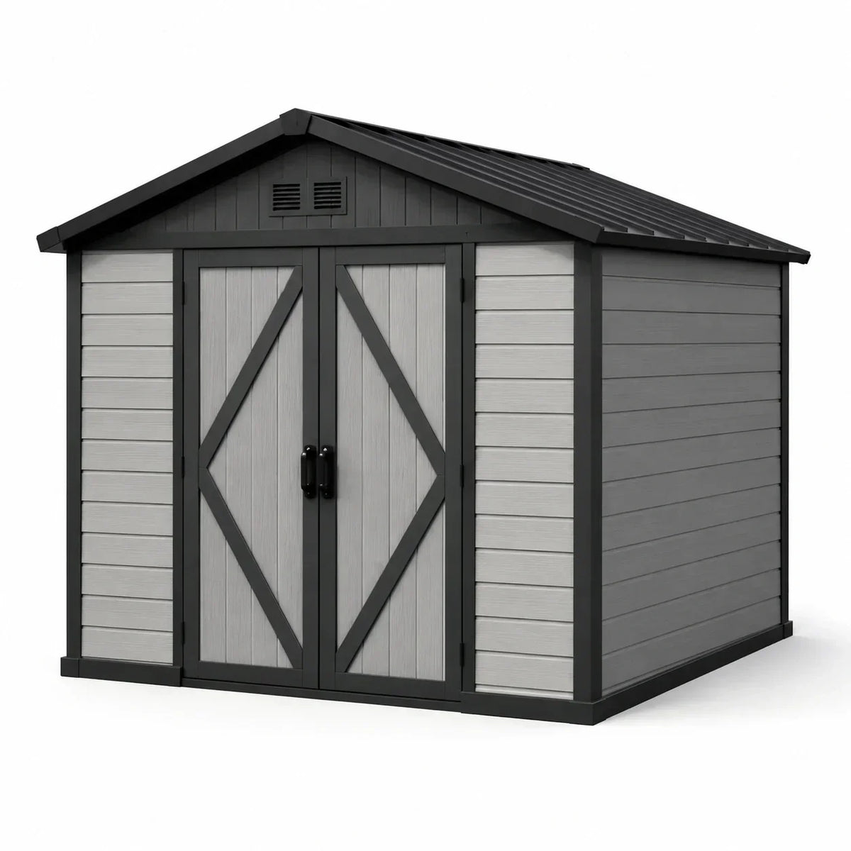 Caseta de jardín de plástico con puerta doble 300x250x225 cm en gris
