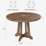 Mesa de comedor redonda para 4-6 personas, mesa de cocina con marco de madera resistente, mesa de comedor que ahorra espacio en diseño industrial, circular, mesas de comedor para café, hogar, cocina, sala de estar (solo mesa), color nogal