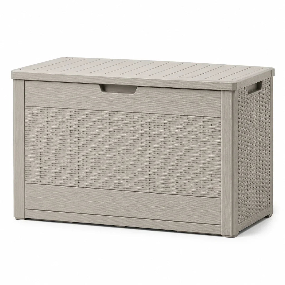 Caja de almacenamiento de plástico con aspecto de ratán, 117x45x57cm, gris claro