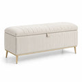 Banco de almacenamiento de tela de pana con patas de metal de 120 cm en beige