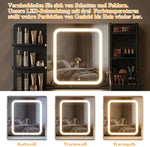 TRIUMPHKEY Tocador con iluminación LED, brillo ajustable, mesa de maquillaje con espejo, tocador moderno con 7 cajones, 4 estantes y 3 compartimentos abiertos para el dormitorio (Negro)