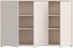 Cómoda Forte Alice Springs 150 155, aparador grande con 3 puertas de armario, pasillo, salón, dormitorio, madera de ingeniería, beige cachemira, 154,2 cm de ancho x 99,1 cm de alto x 34,9 cm de profundidad