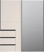 Armario moderno Forte Winn 2 de 170, armario con puertas correderas y espejo, 2 puertas, 3 cajones, madera, cachemira|beige, 170,3 cm de ancho x 200,5 cm de alto x 61,2 cm de fondo