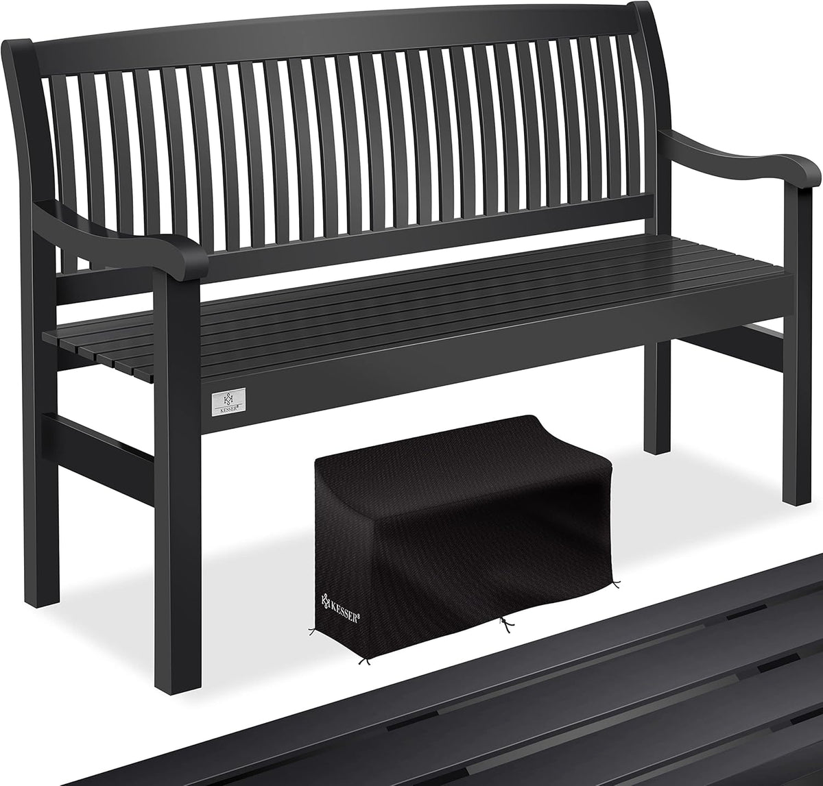 KESSER® Gartenbank Holz wetterfest 150 cm, Holzbank Garten 3-4 Sitzer, Sitzbank Outdoor, Balkonbank aus Massivholz, Parkbank 320 kg belastbar für Garten, Terrasse & Balkon inkl. Abdeckung, Anthrazit