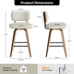 Juego de 2 taburetes de bar giratorios con respaldo, altura de asiento de 65 cm, piel sintética y madera maciza, diseño de mediados de siglo con 4 patas y reposapiés, sillas de bar para cocina y bar en gris beige