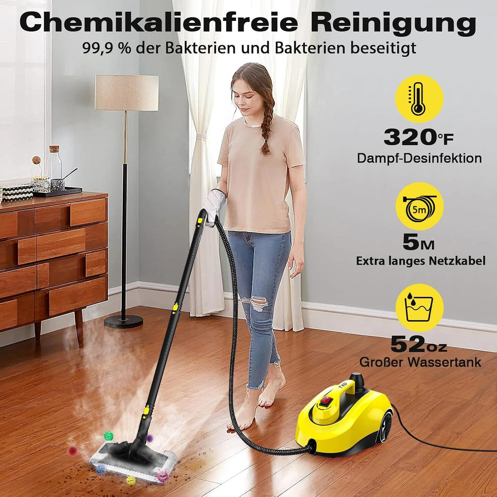 Limpiador a vapor TVD, limpiador de tapicería, limpiador a vapor con cable de alimentación extralargo de 5 m para suelos, horno, coche, azulejos, alfombras, tapicería, sofás, chinches.