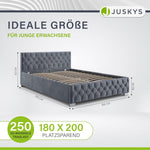 Cama tapizada Juskys Nizza 180x200 cm con colchón, estructura de cama con somier, almacenamiento y luz LED, tapizado de terciopelo, capitoné estilo Chesterfield, gris