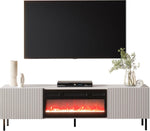 Mueble de TV Mirjan24 Arypot 2D con chimenea eléctrica, sistema sin tiradores, frente fresado, mueble bajo para TV, llama LED realista, cristales decorativos, función de calefacción, control remoto (Cachemira).